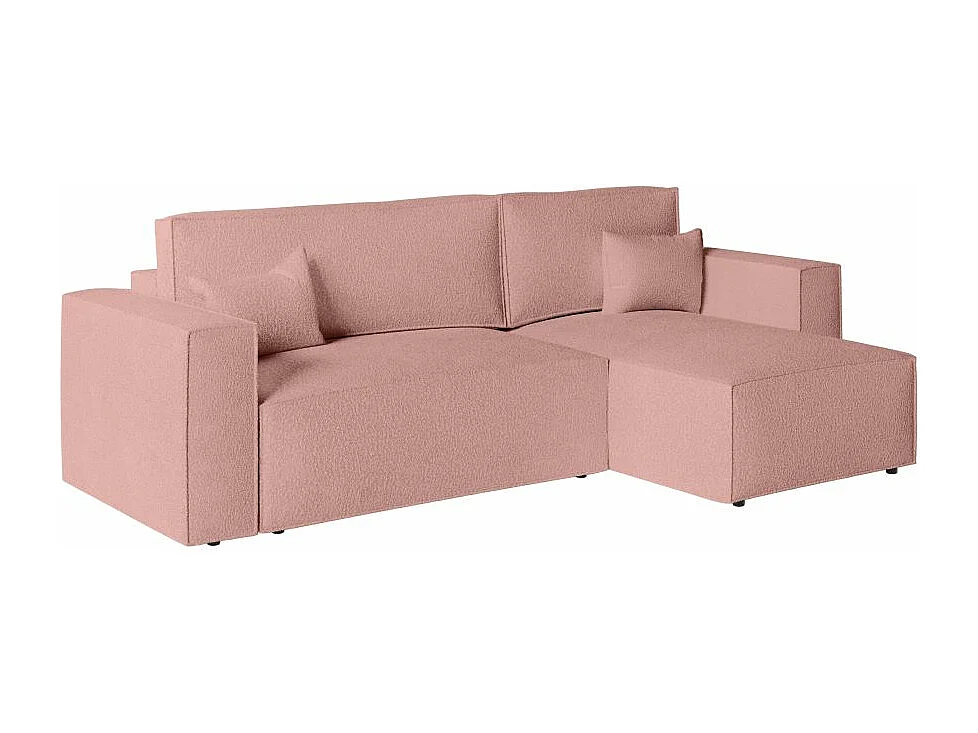 Pack - Clarisse - Canapé d'angle convertible réversible avec pouf en tissu bouclette - Rose - L269 x 159 x 89cm - Loungitude