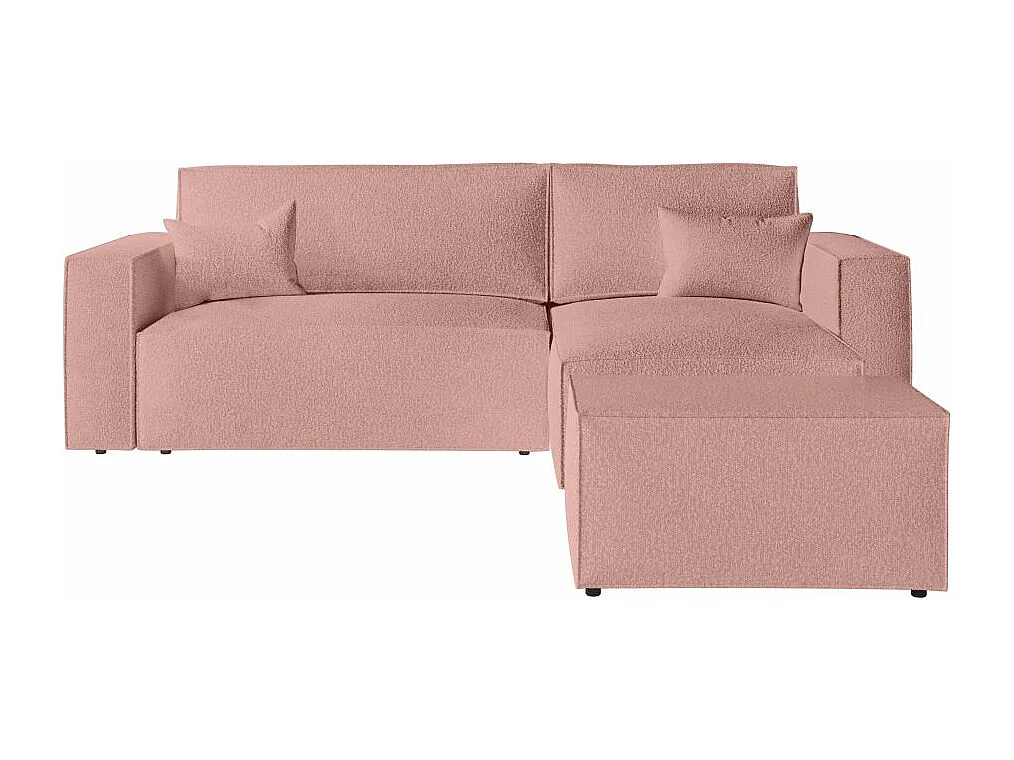 Pack - Clarisse - Canapé d'angle convertible réversible avec pouf en tissu bouclette - Rose - L269 x 159 x 89cm - Loungitude
