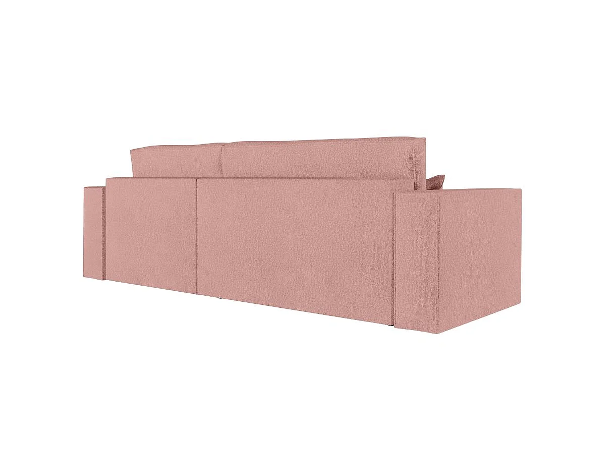 Canapé d'angle convertible 4 places avec pouf en tissu rose