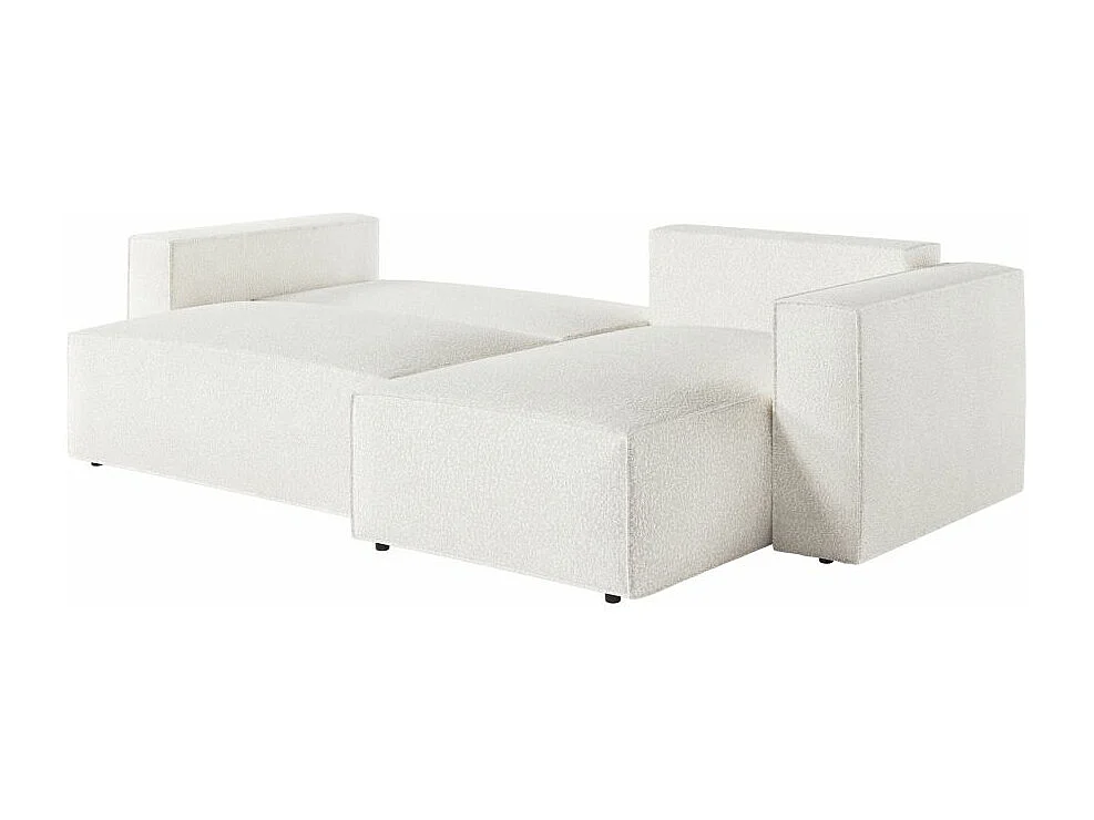 Pack - Clarisse - Canapé d'angle convertible réversible avec pouf en tissu bouclette - Blanc - L269 x P159 x H89cm - Loungitude