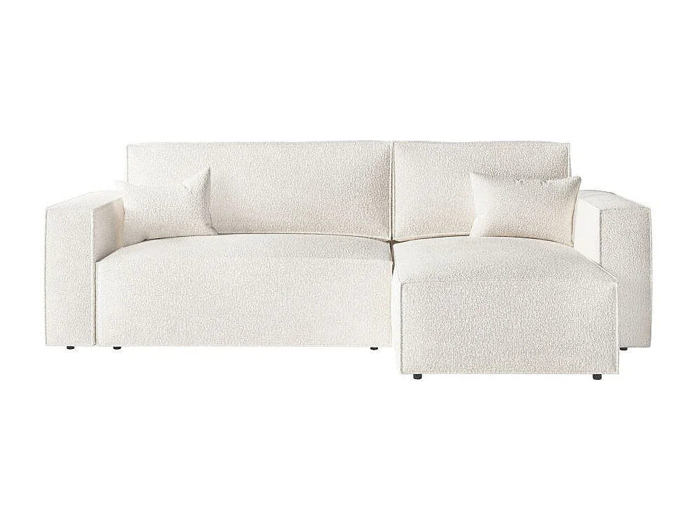Pack - Clarisse - Canapé d'angle convertible réversible avec pouf en tissu bouclette - Blanc - L269 x P159 x H89cm - Loungitude