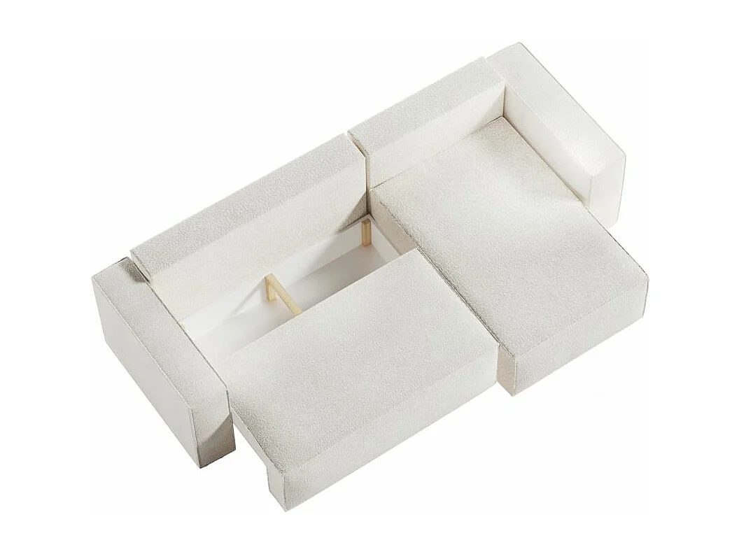 Pack - Clarisse - Canapé d'angle convertible réversible avec pouf en tissu bouclette - Blanc - L269 x P159 x H89cm - Loungitude