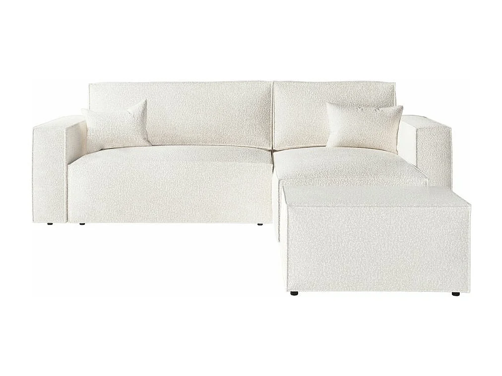 Pack - Clarisse - Canapé d'angle convertible réversible avec pouf en tissu bouclette - Blanc - L269 x P159 x H89cm - Loungitude