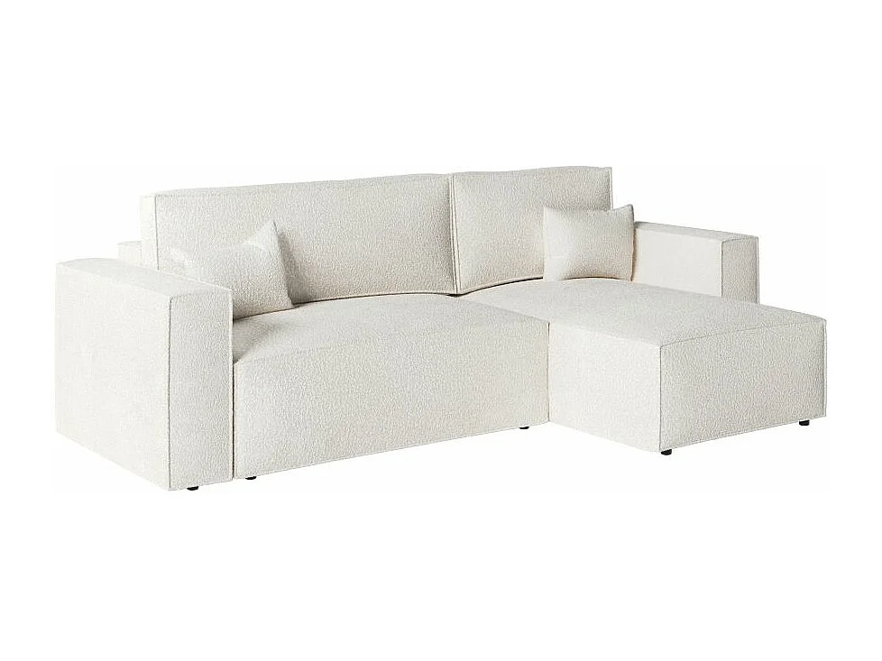 Pack - Clarisse - Canapé d'angle convertible réversible avec pouf en tissu bouclette - Blanc - L269 x P159 x H89cm - Loungitude