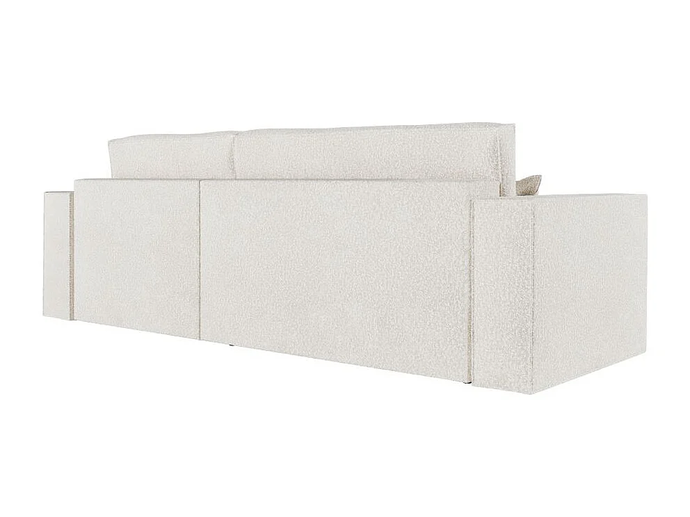 Pack - Clarisse - Canapé d'angle convertible réversible avec pouf en tissu bouclette - Blanc - L269 x P159 x H89cm - Loungitude
