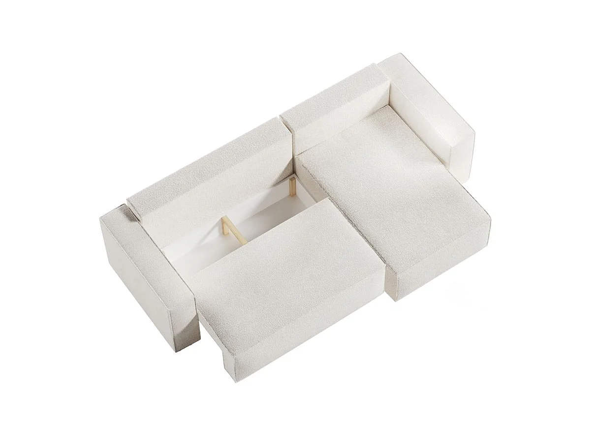 Canapé d'angle convertible 4 places avec pouf en tissu blanc