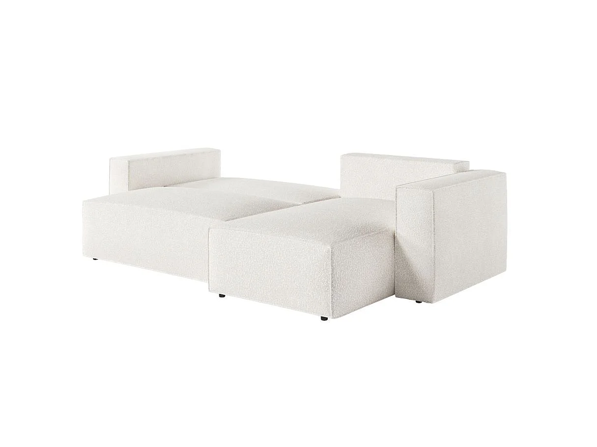 Canapé d'angle convertible 4 places avec pouf en tissu blanc