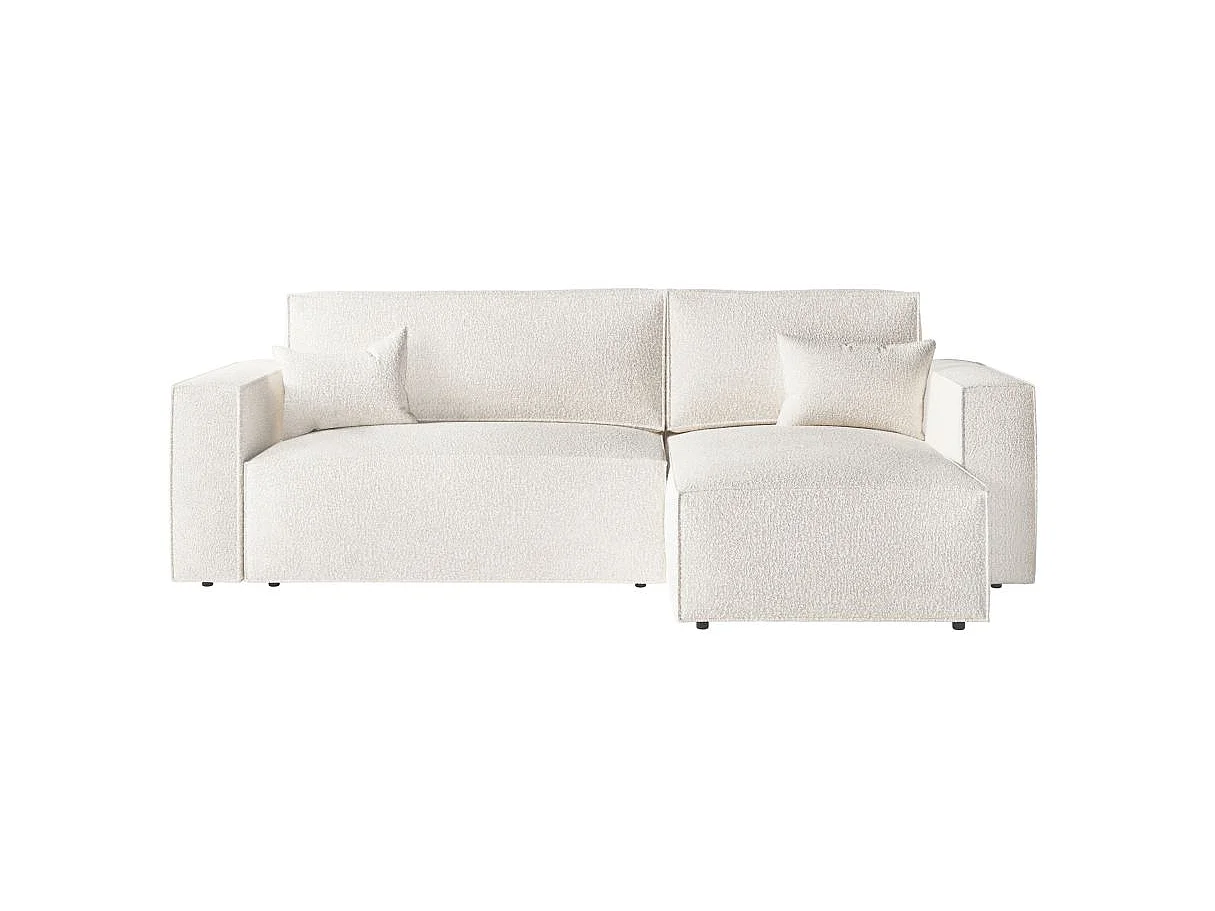 Canapé d'angle convertible 4 places avec pouf en tissu blanc