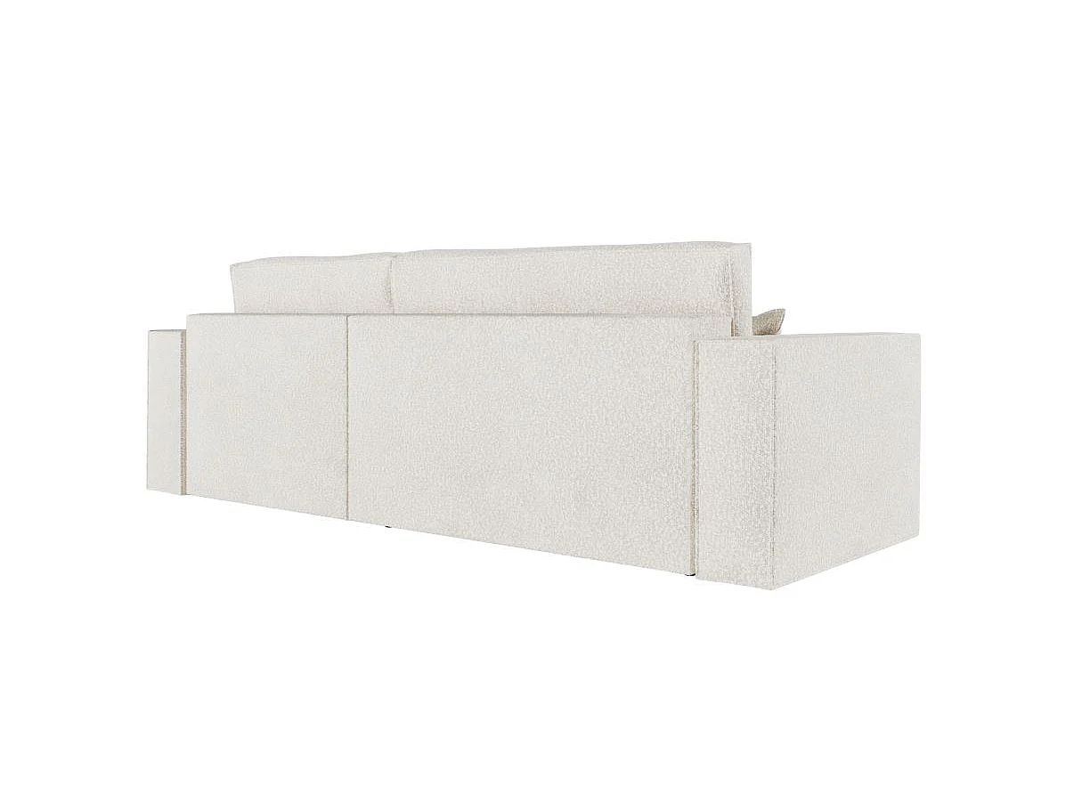 Canapé d'angle convertible 4 places avec pouf en tissu blanc