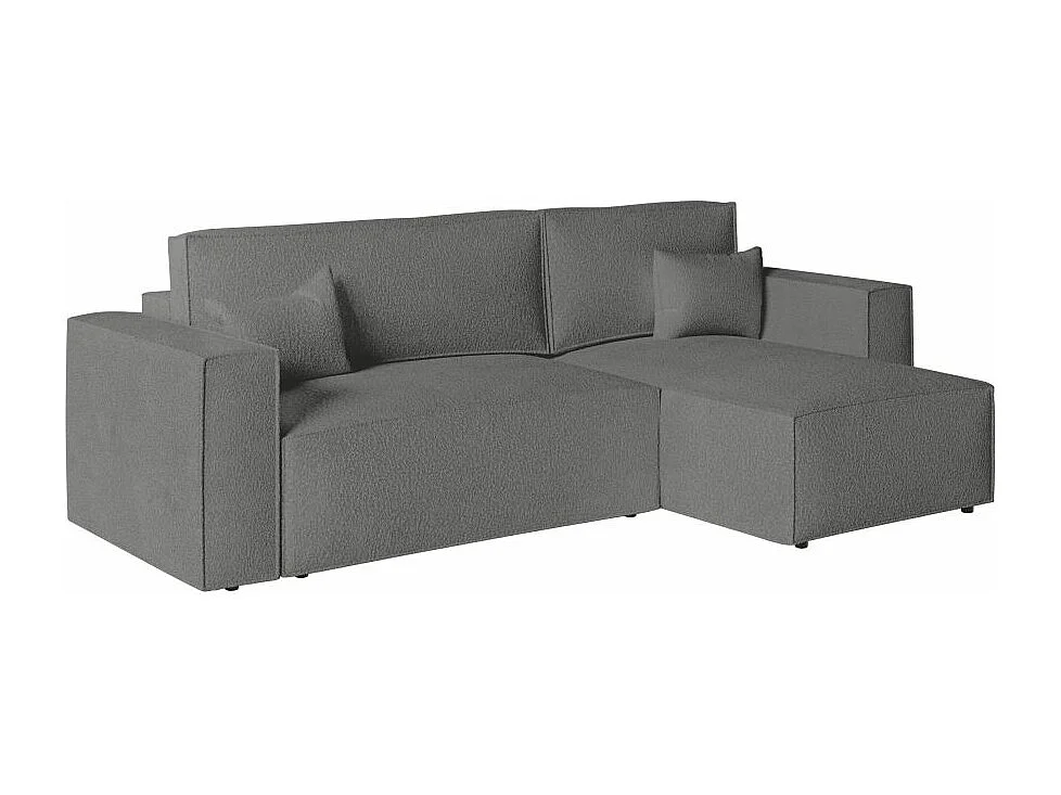 Pack - Clarisse - Canapé d'angle convertible réversible avec pouf en tissu bouclette - Gris - L269 x P159 x H89cm - Loungitude