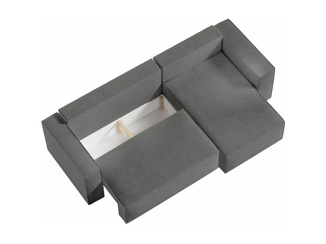 Pack - Clarisse - Canapé d'angle convertible réversible avec pouf en tissu bouclette - Gris - L269 x P159 x H89cm - Loungitude