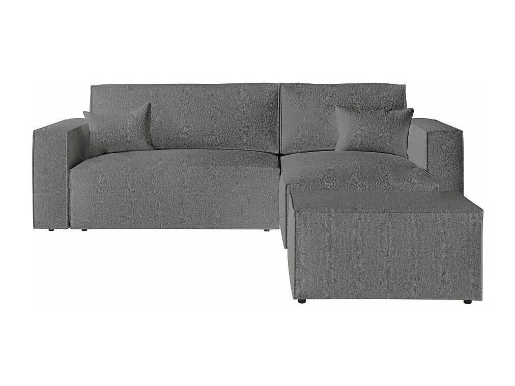 Pack - Clarisse - Canapé d'angle convertible réversible avec pouf en tissu bouclette - Gris - L269 x P159 x H89cm - Loungitude