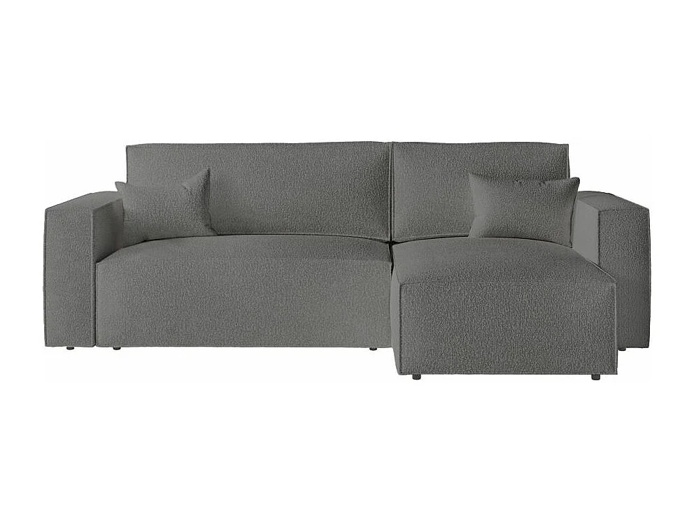 Pack - Clarisse - Canapé d'angle convertible réversible avec pouf en tissu bouclette - Gris - L269 x P159 x H89cm - Loungitude