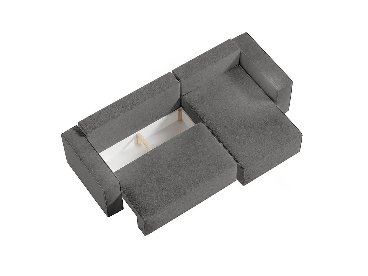 Canapé d'angle convertible 4 places avec pouf en tissu gris