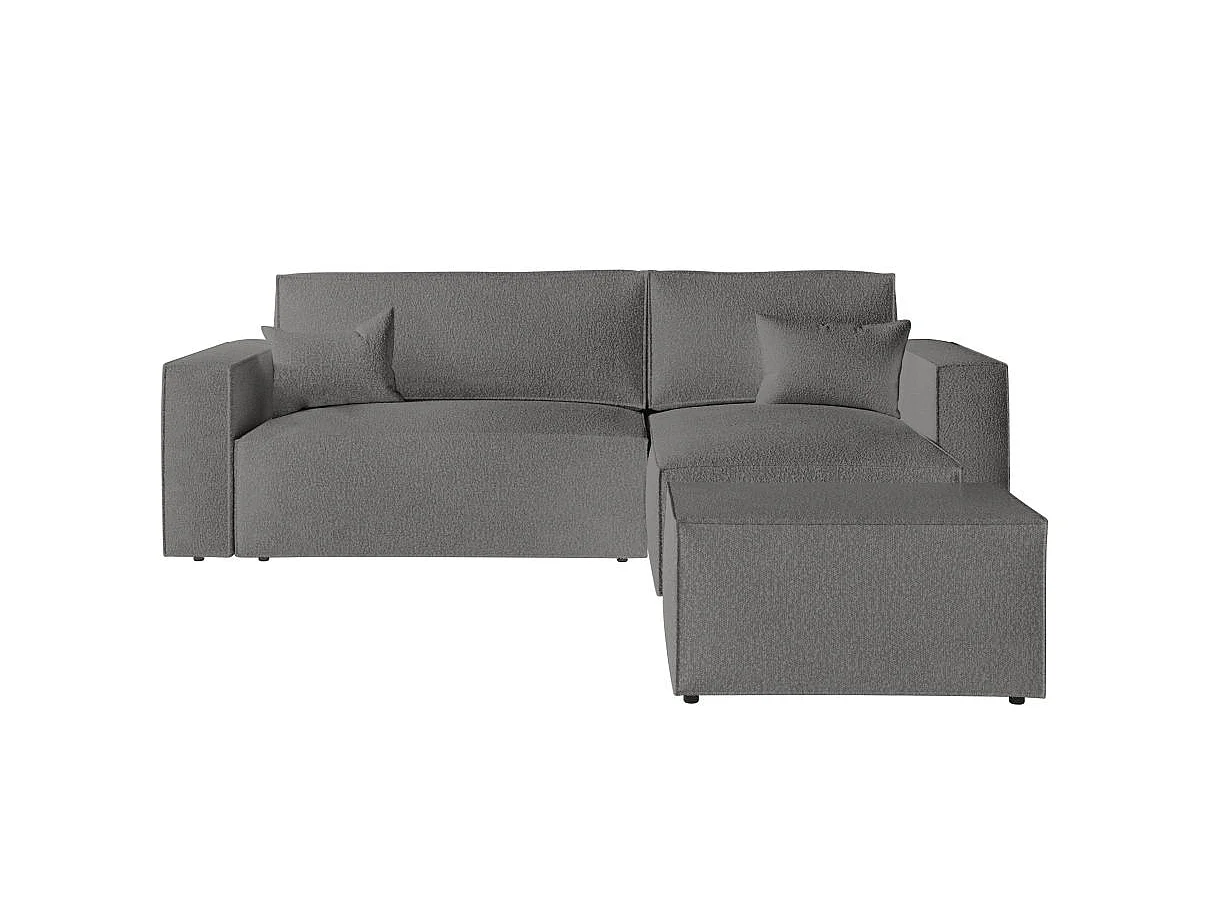 Canapé d'angle convertible 4 places avec pouf en tissu gris