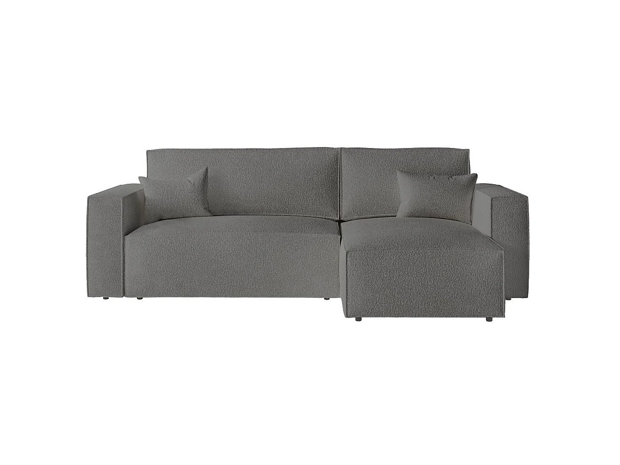 Canapé d'angle convertible 4 places avec pouf en tissu gris