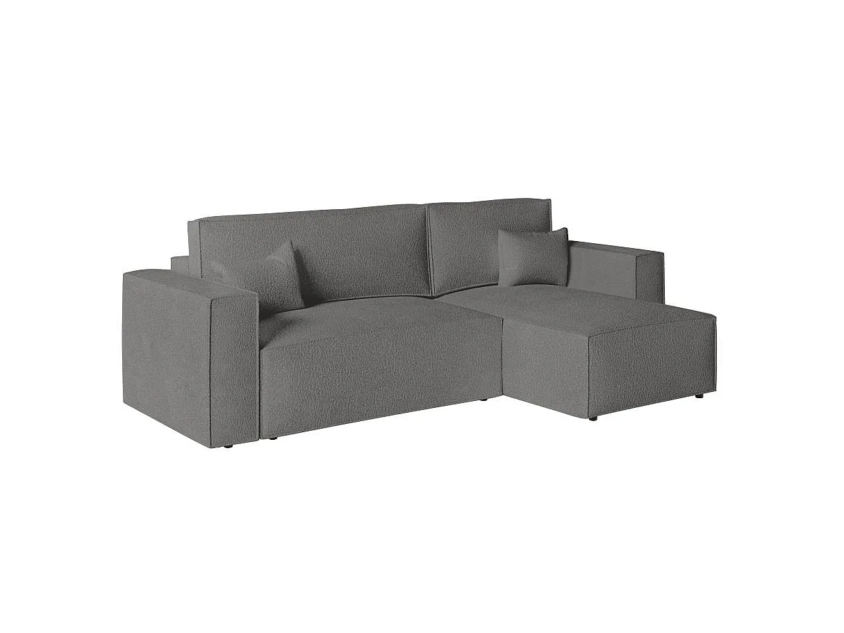 Canapé d'angle convertible 4 places avec pouf en tissu gris