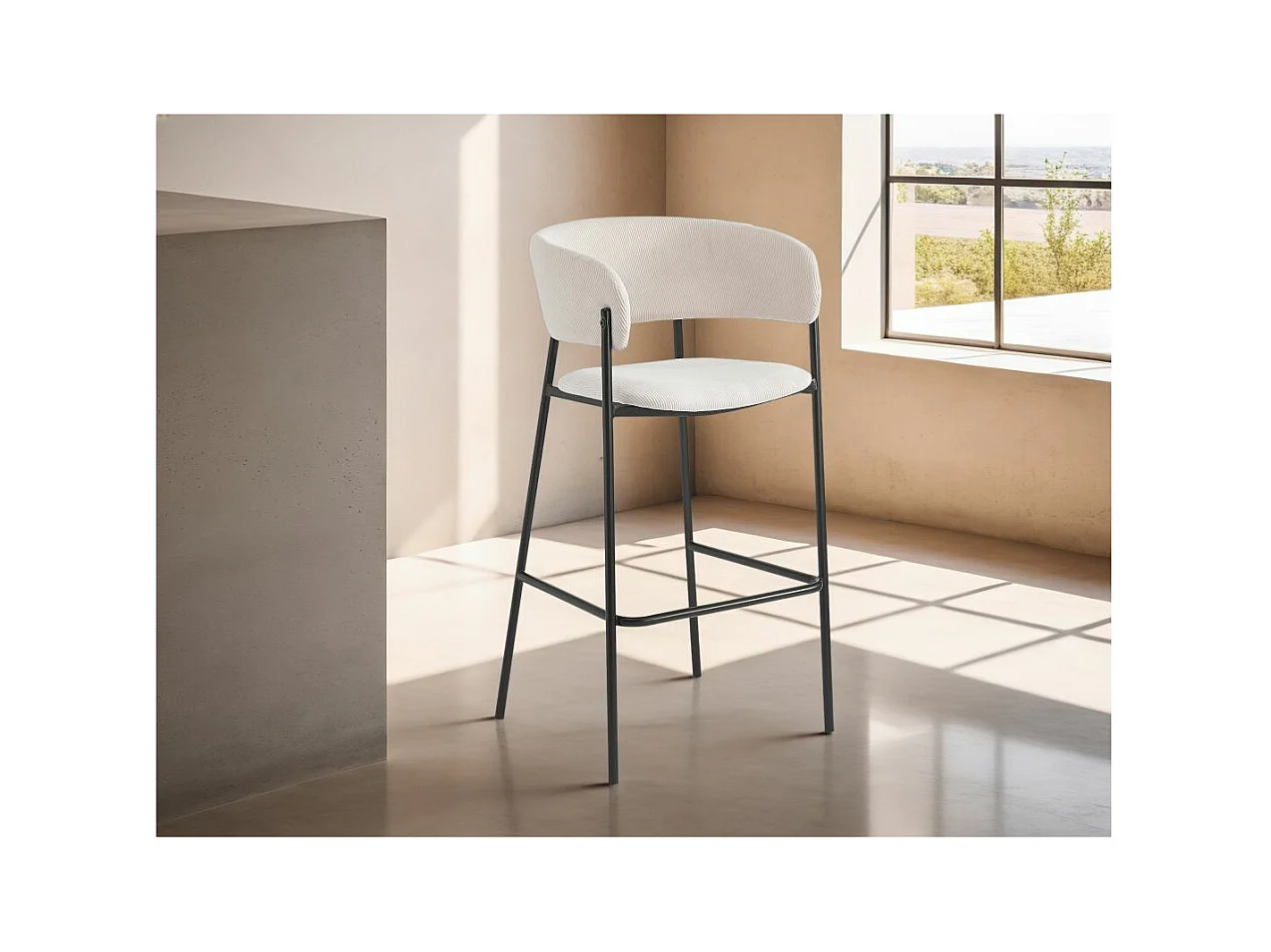Lot de 6 tabourets de bar BOLD en velours côtelé avec pieds noirs - Beige
