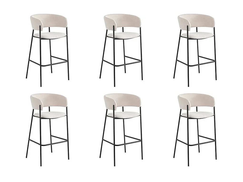 Lot de 6 tabourets de bar BOLD en velours côtelé avec pieds noirs - Beige