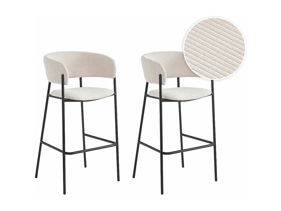 Lot de 6 tabourets de bar BOLD en velours côtelé avec pieds noirs - Beige
