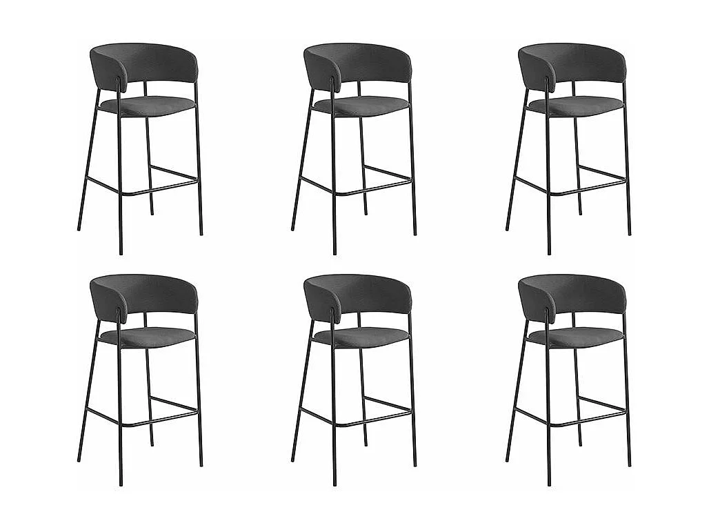 Lot de 6 tabourets de bar BOLD en velours côtelé avec pieds noirs - Gris anthracite