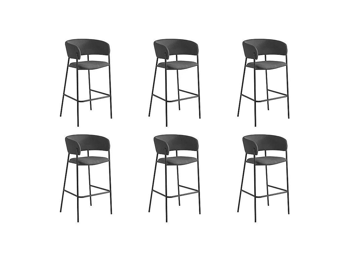 Lot de 6 tabourets de bar BOLD en velours côtelé avec pieds noirs - Gris anthracite