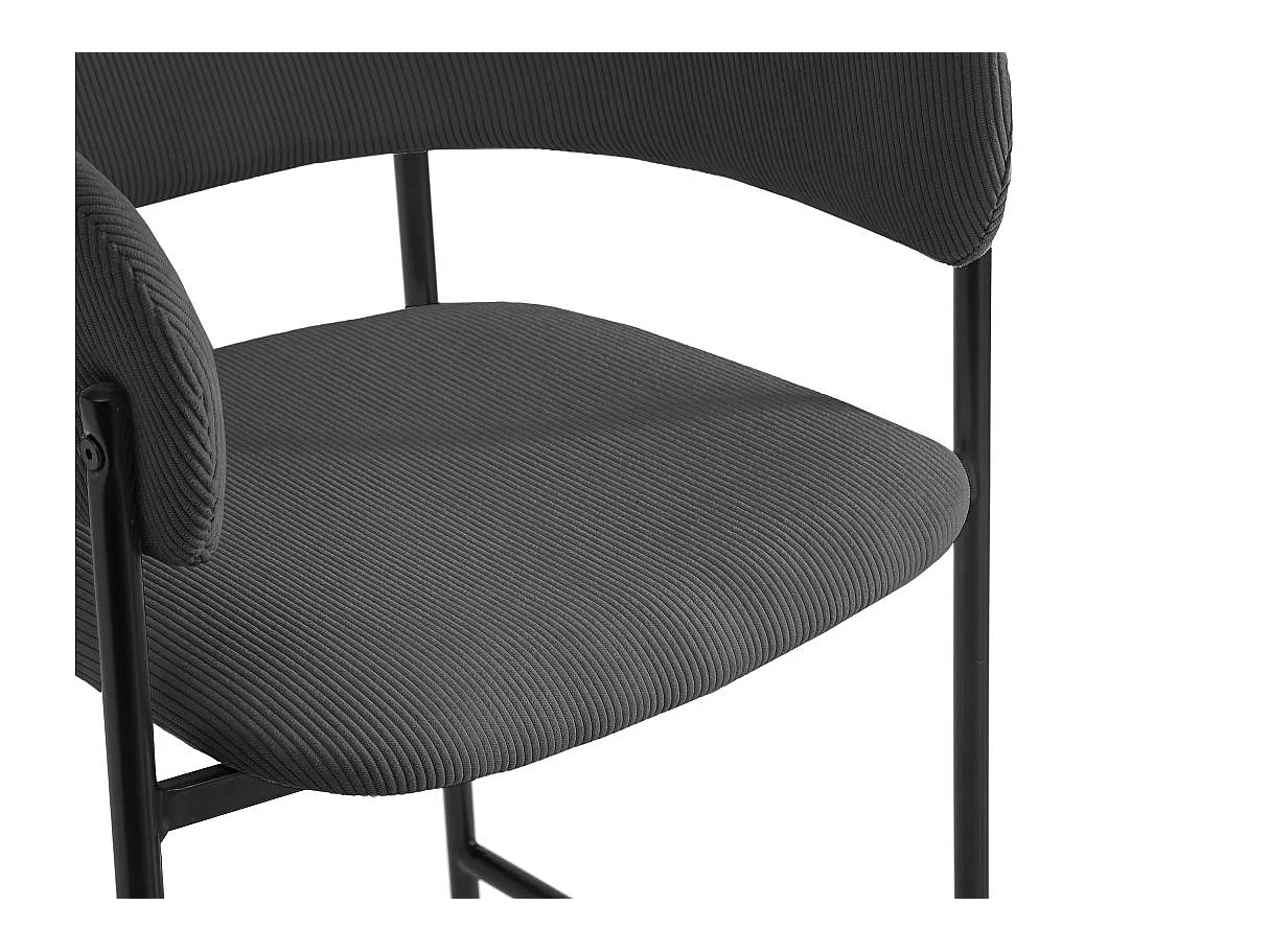 Lot de 6 tabourets de bar BOLD en velours côtelé avec pieds noirs - Gris anthracite
