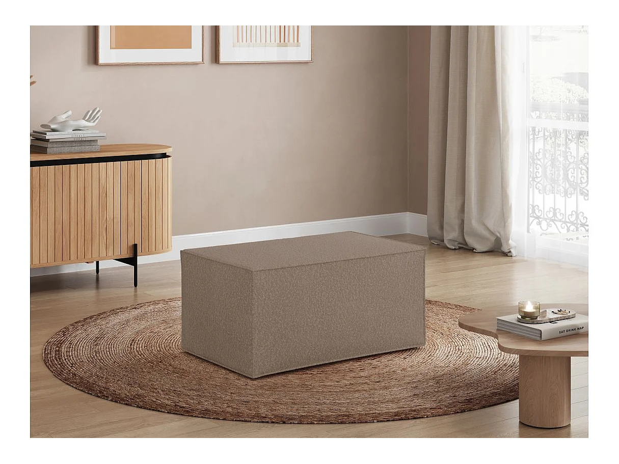 Pouf en tissu bouclette Clarisse - Taupe - L90 x P50 x H41cm - Loungitude