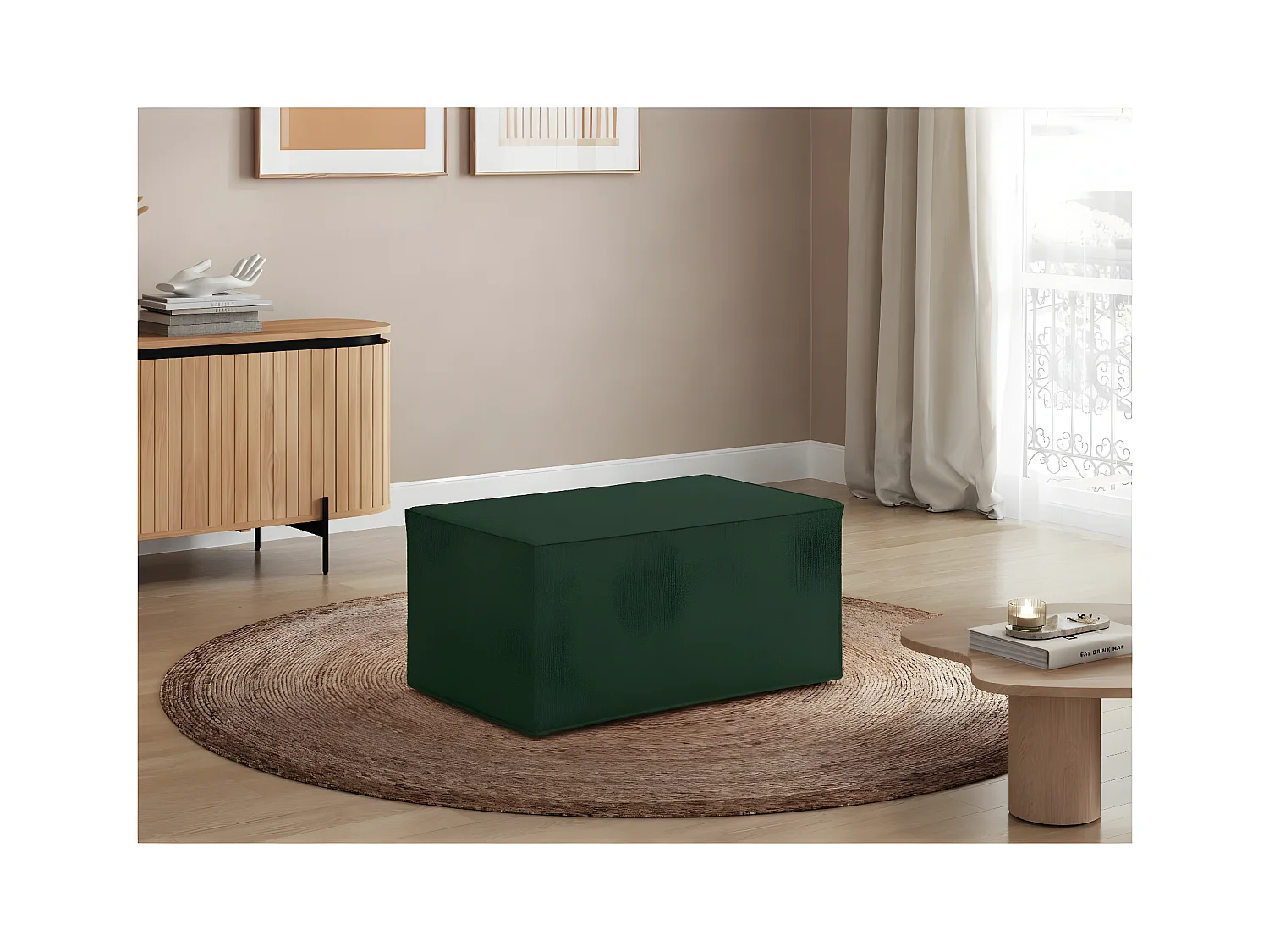 Pouf en tissu bouclette Clarisse - Vert - L90 x P50 x H41cm - Loungitude