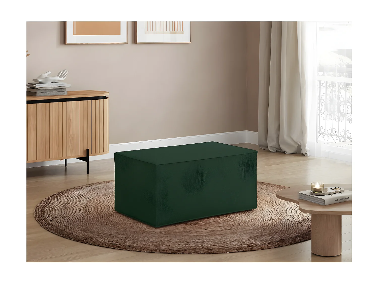 Pouf en tissu bouclette Clarisse - Vert - L90 x P50 x H41cm - Loungitude