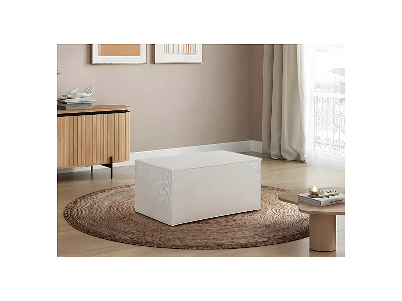 Pouf en tissu bouclette Clarisse - Blanc - L90 x P50 x H41cm - Loungitude