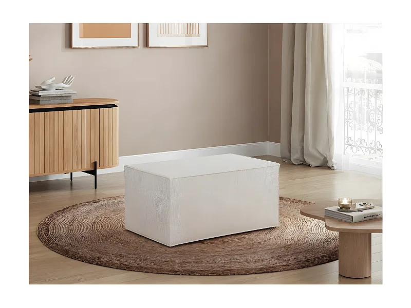 Pouf en tissu bouclette Clarisse - Blanc - L90 x P50 x H41cm - Loungitude