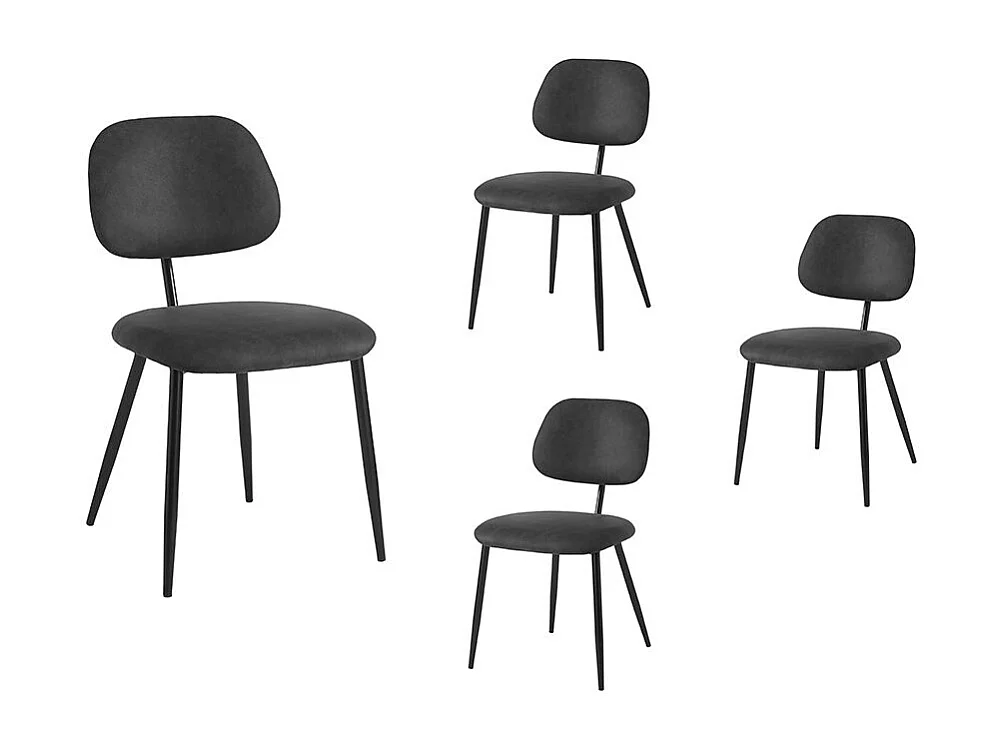 Lot de 4 chaises vintage PAYTON en tissu et pieds métal - Noir