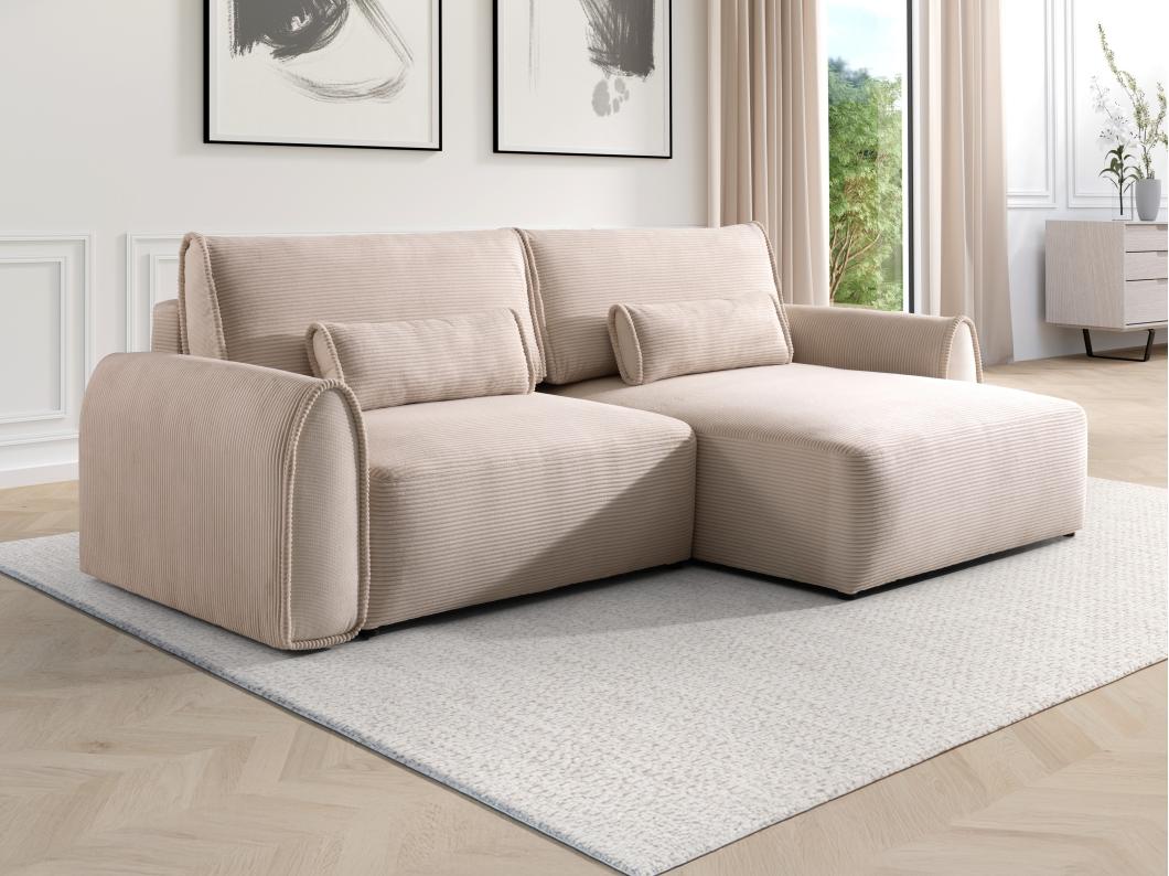 Ecksofa mit Schlaffunktion - Ecke wechselbar - Cord - Beige - RISTANO