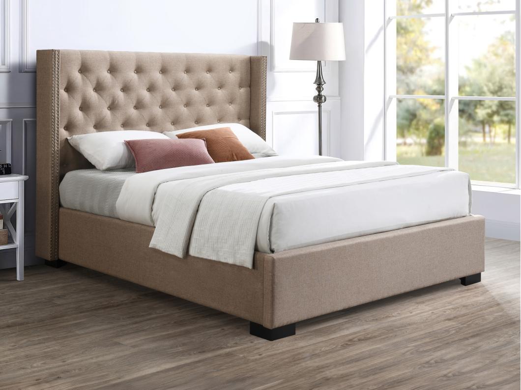 Letto con contenitore 140 x 200 cm con testata trapuntata Tessuto Beige  - MASSIMO