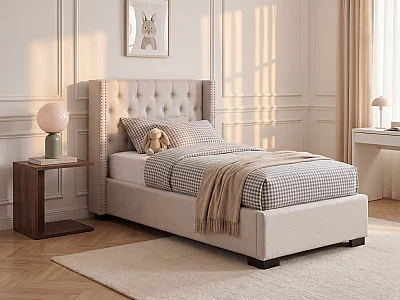 [NEW VERSION]Polsterbett mit gestepptem Kopfteil - 90 x 200 cm - Stoff - Beige - MASSIMO II