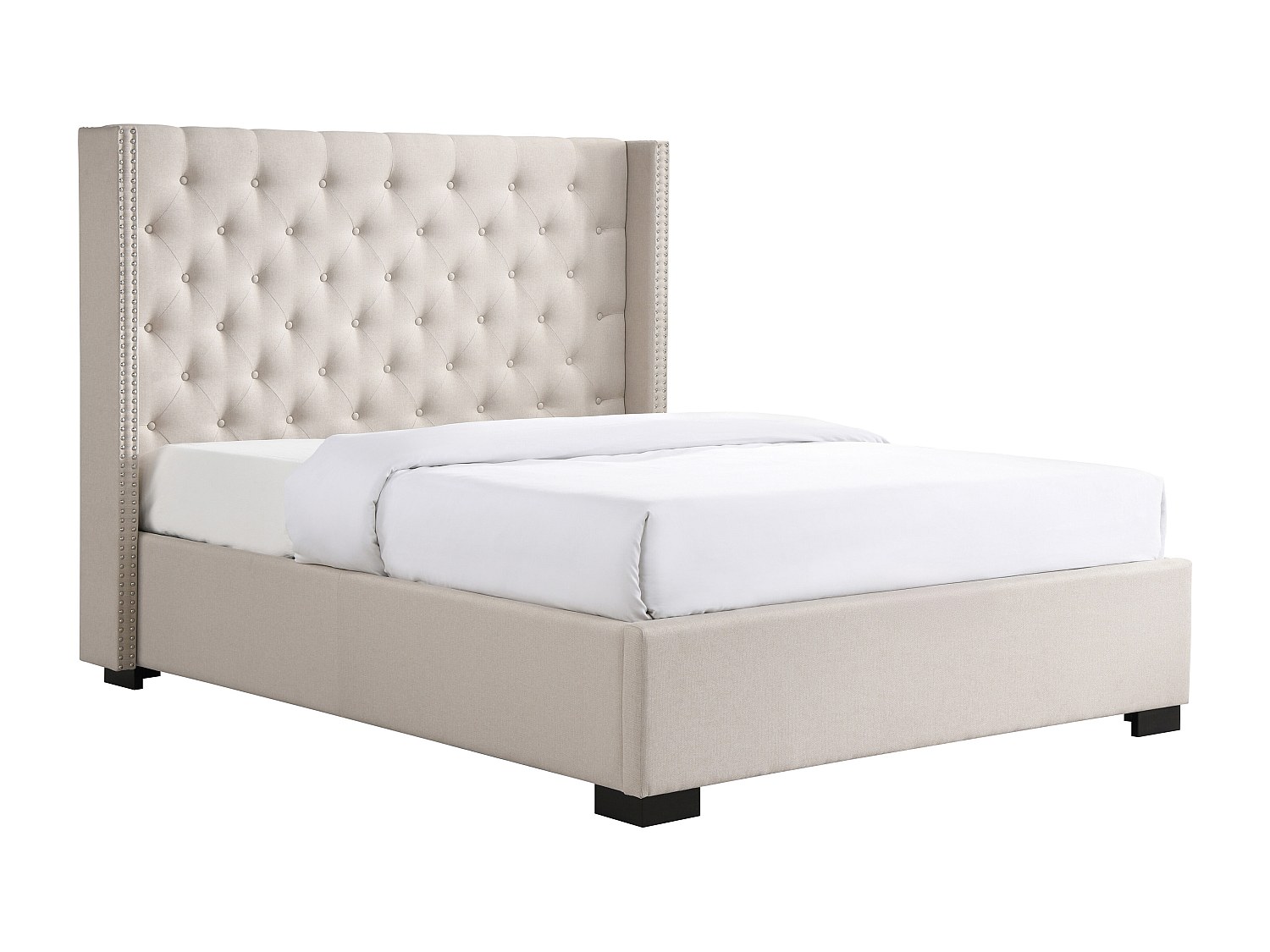 Polsterbett mit gestepptem Kopfteil - 160 x 200 cm - Stoff - Beige - MASSIM günstig online kaufen