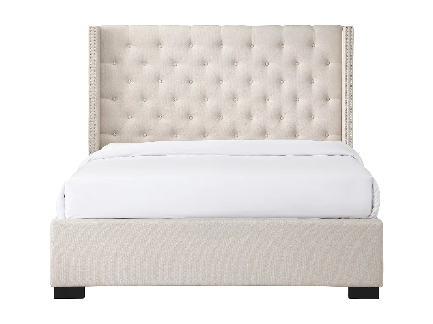 Polsterbett mit gestepptem Kopfteil - 200 x 200 cm - Stoff - Beige - MASSIMO