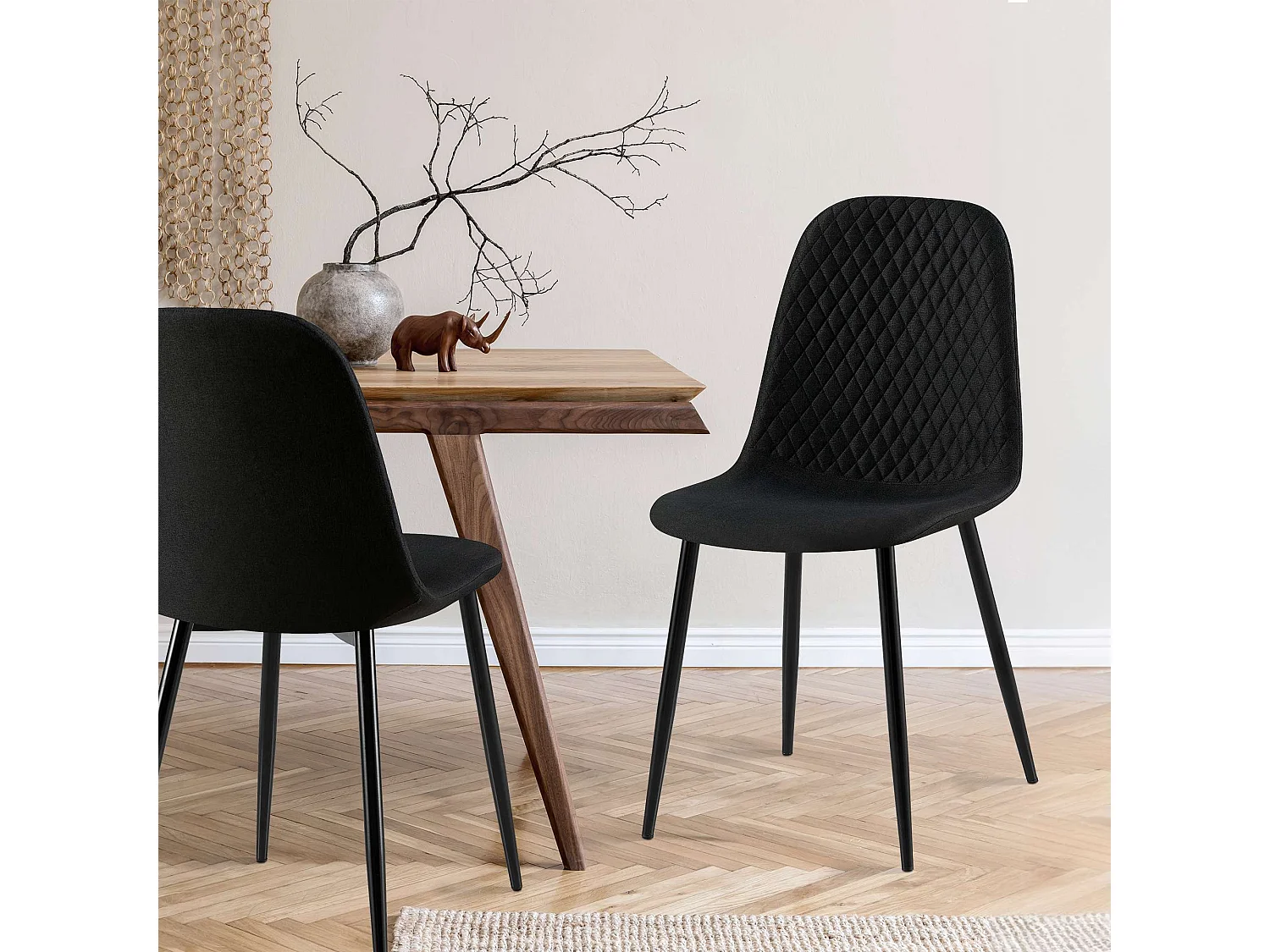 Lot de 4  chaise salle à manger - Tissu - Noir - Giverny