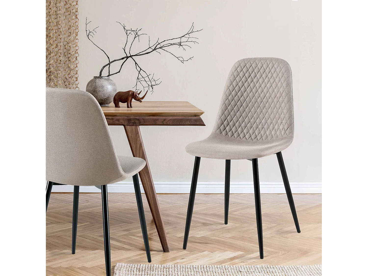 Lot de 4  chaise salle à manger - Tissu - Gris - Giverny