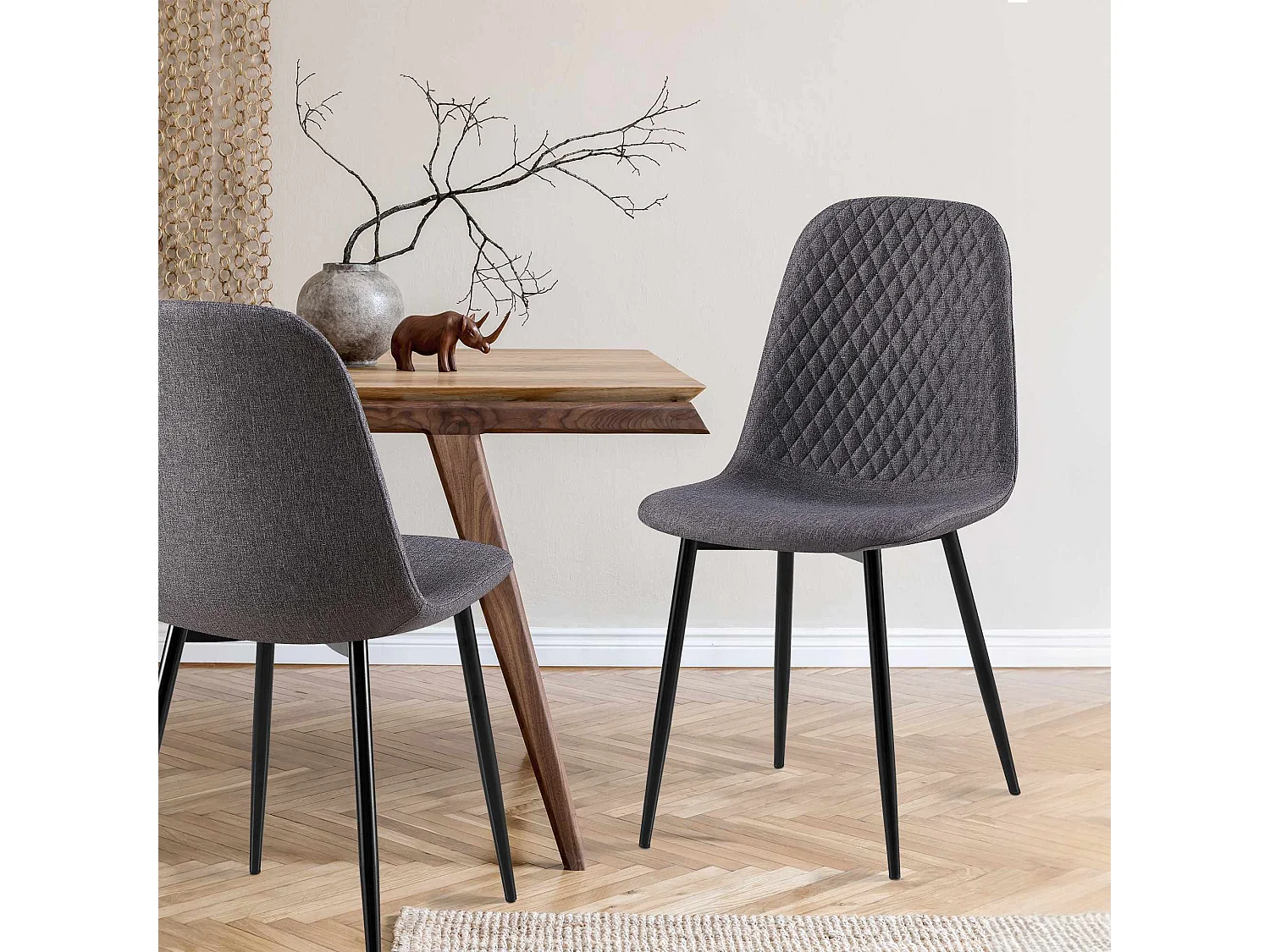 Lot de 4  chaise salle à manger - Tissu - Gris foncé - Giverny