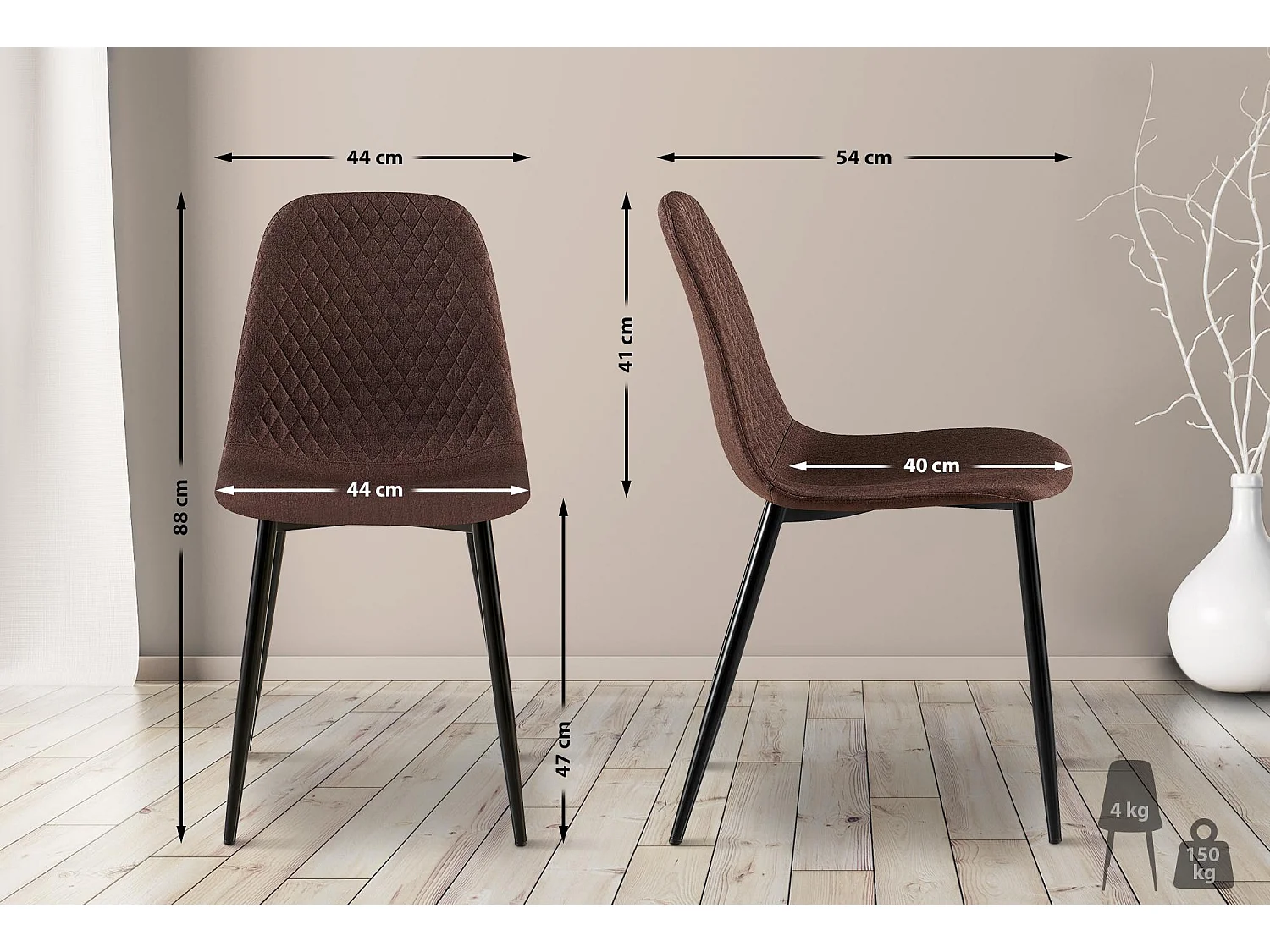 Lot de 4  chaise salle à manger - Tissu - Marron - Giverny