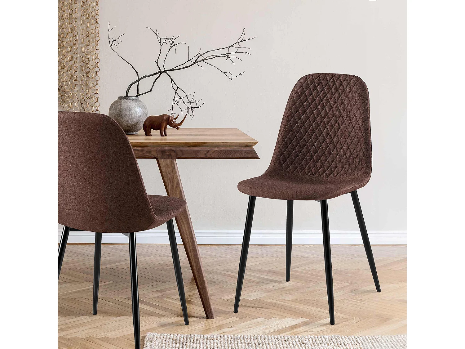 Lot de 4  chaise salle à manger - Tissu - Marron - Giverny