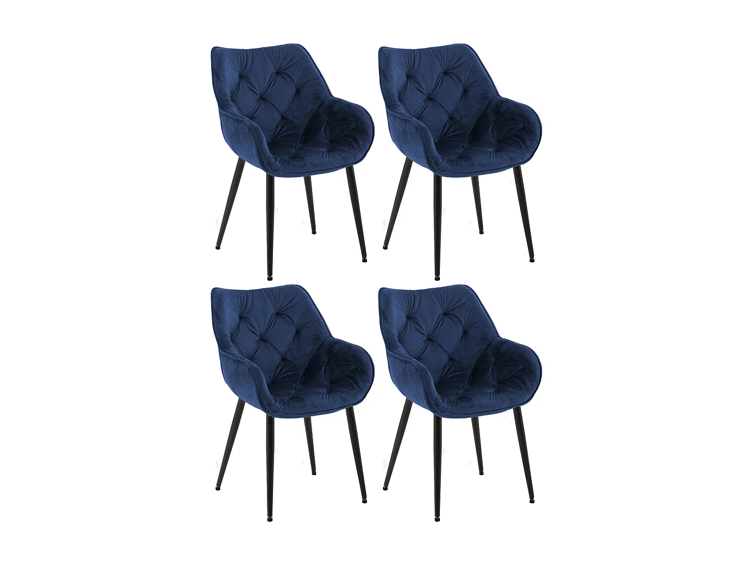 Lot de 4  chaises avec accoudoirs - Velours - Bleu foncé - Tanna