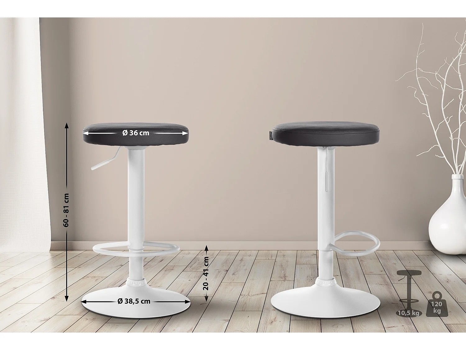 Tabouret de bar - Similicuir & Blanc - Noir - Ponte