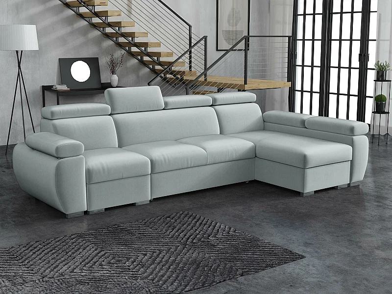 Sofá rinconero Columbus 227, Gris, Función de descanso, Almacenaje, 320x170x85cm