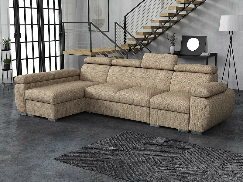 Sofá rinconero Columbus 227, De color marrón claro, Función de descanso, Almacenaje, 85cm