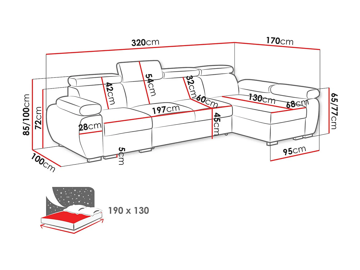 Canapé d'angle Columbus 227, Brun clair, Disponible, 320x170x85cm