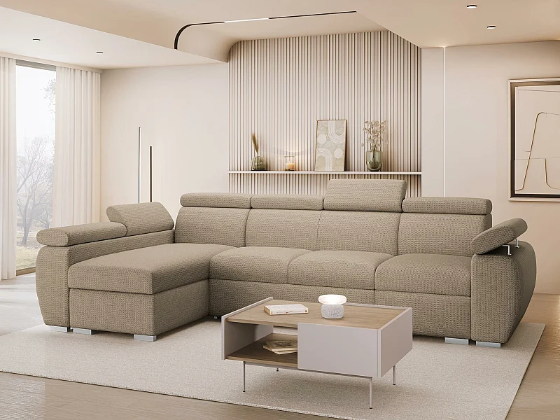 Canapé d'angle Columbus 227, Brun clair, Disponible, 320x170x85cm