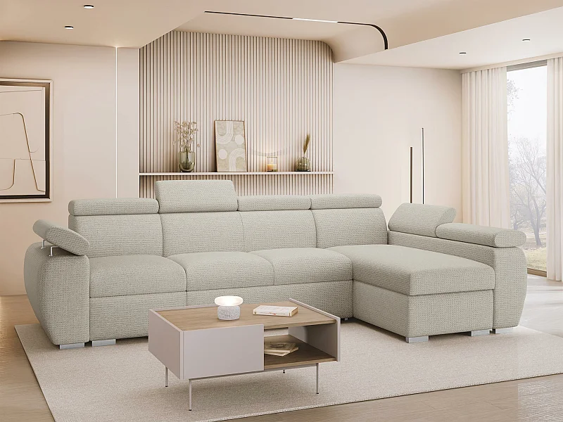 Canapé d'angle Columbus 227, Brun clair, Disponible, 320x170x85cm